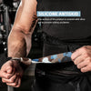 A person wearing a black shirt is using silicone antiskid gym weightlifting straps for deadlifts.