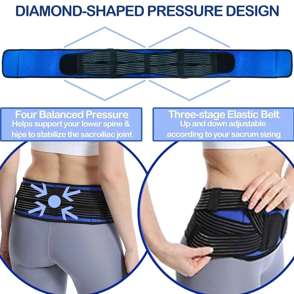 Blue diamond-shaped pressure design support belt for lower spine and hips