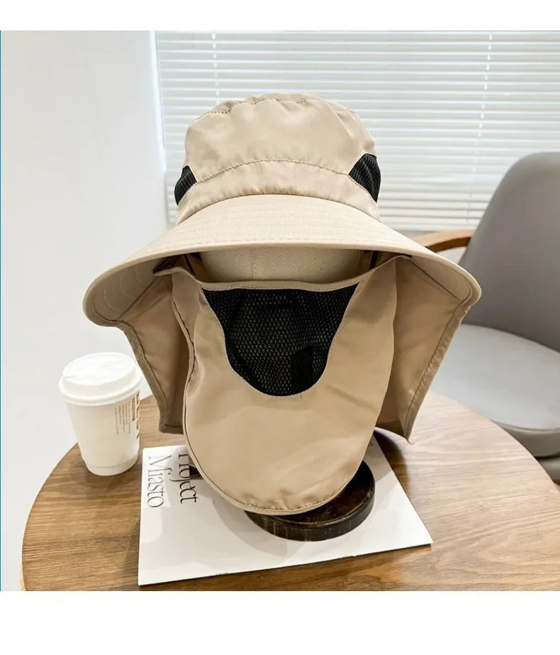 Wide Brim Bucket Hat with Neck Protection