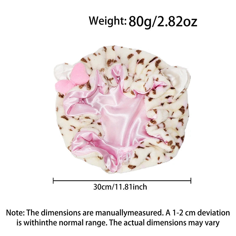 Leopard Print Plush Hair Wrap Headband with Bowknot