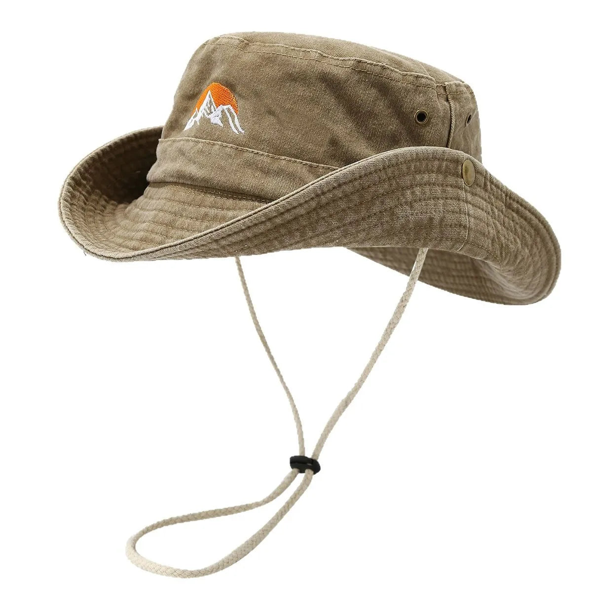 Washed Cotton Bucket Hat with Embroidery – Unisex Wide Brim for Outdoor Adventures
