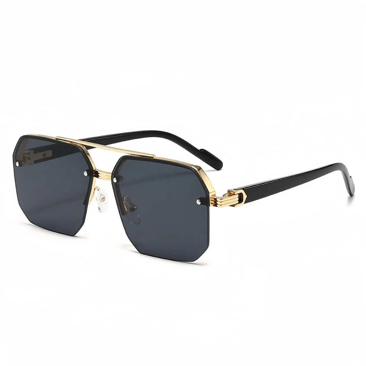 Gold-rimmed aviator sunglasses with dark lenses and black arms