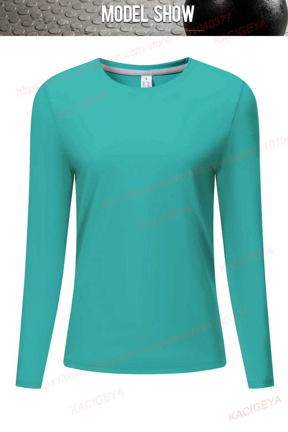 Top de yoga y para correr de manga larga color verde azulado para mujeres