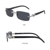 Un set de gafas de sol sin montura con pedrería negra, mostradas desde múltiples ángulos.