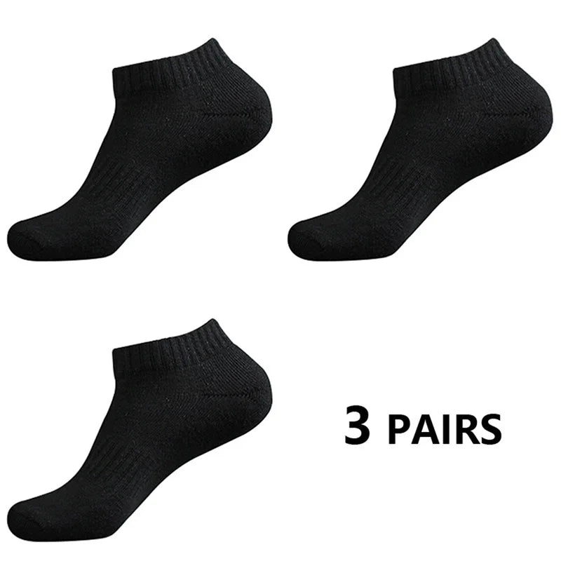 Tres pares de calcetines deportivos negros de algodón para hombre y mujer
