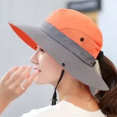 Women's Dual-Tone Sun Hat with Ponytail Hole