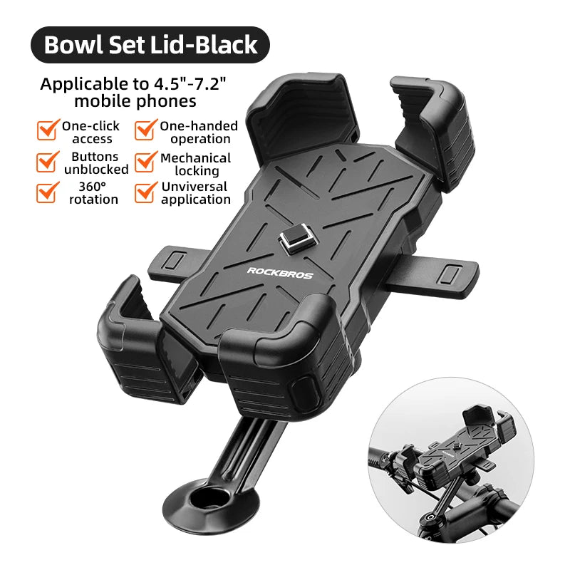 Couvercle de bol Black Rockbros, support mobile pour téléphones de 4,5 à 7,2 pouces
