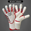 A set of various colored latex goalkeeper football gloves displayed against a gray background.