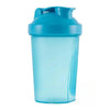 A clear blue leakproof protein shaker bottle with a teal cap.