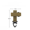 A tan tactical nylon glove hook with adjustable strap and carabiner for storage or climbing.
