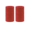 Two red dual sports wristbands rolled up and displayed side by side.
