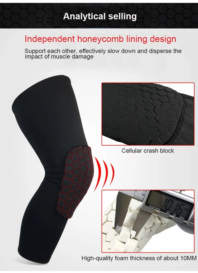 Black compression knee pads with an independent honeycomb lining design and high-quality foam thickness