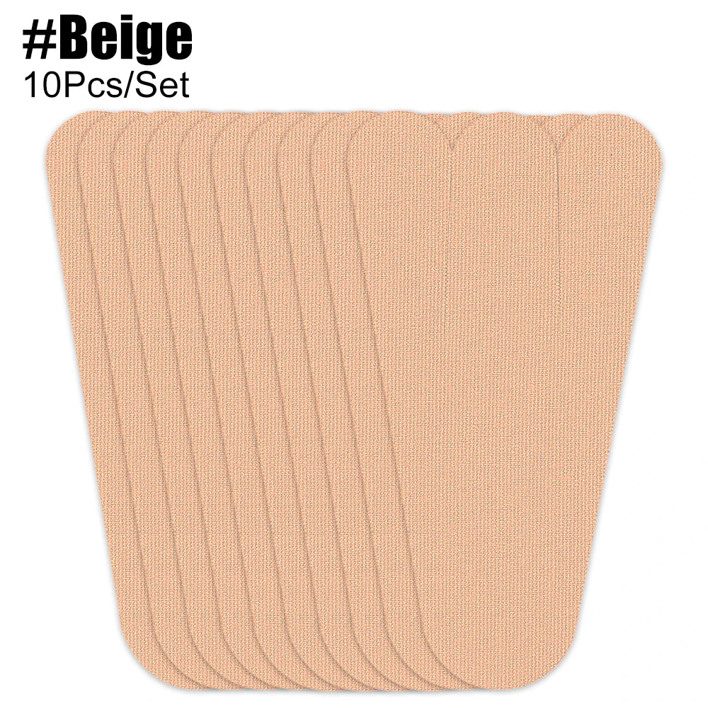A stack of beige precut kinesiology tape for foot and joint support.