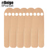 Ein Set von fünf beige Kinesiotap-Bändern nebeneinander.