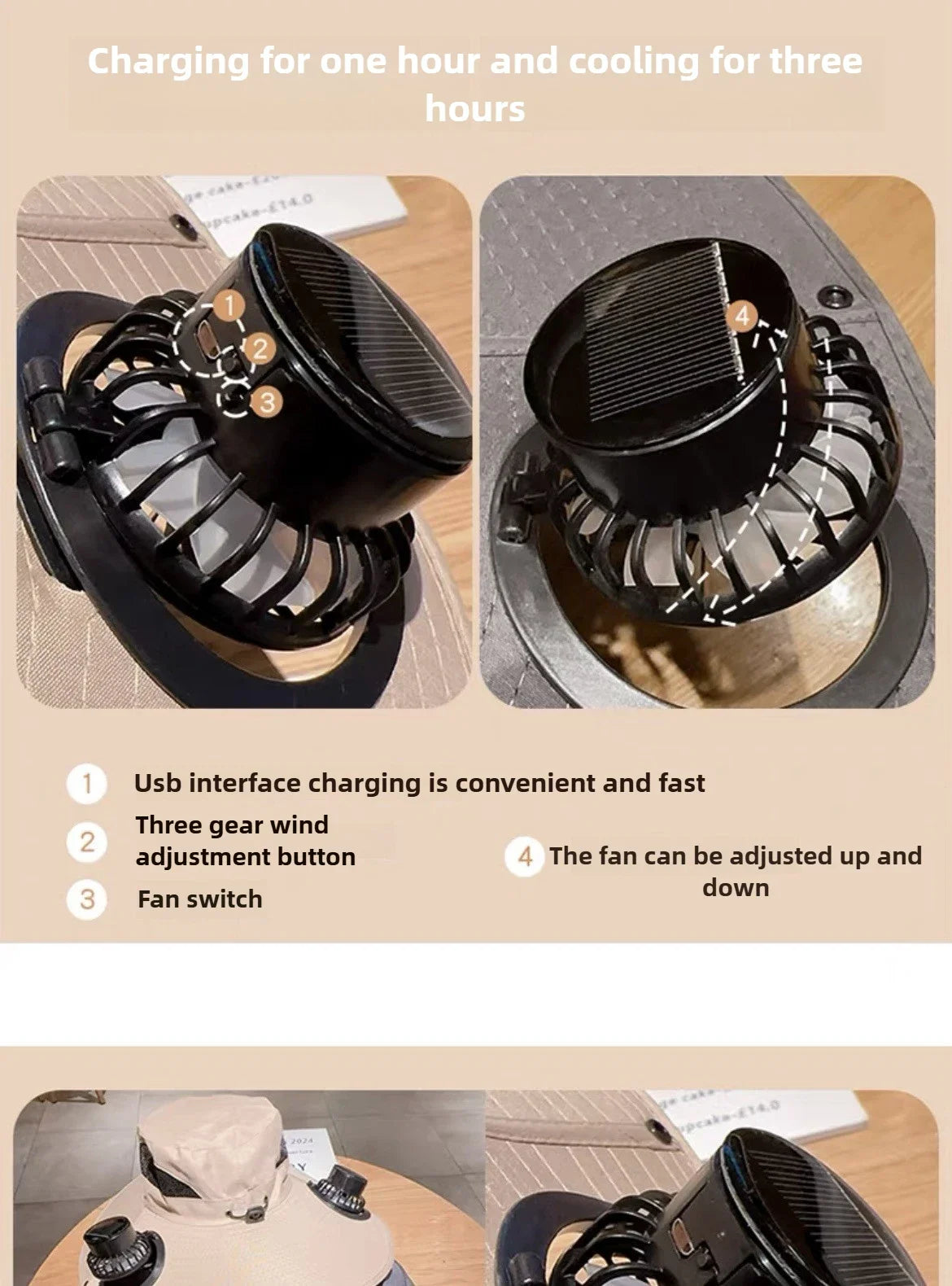 Solar-Powered Cooling Bucket Hat with USB Rechargeable Fan