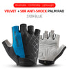 Black and blue velvet palm pad cycling gloves with anti-shock features