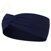 Navy blue knotted elastic sports headband shown from the side.