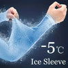Una mano con una manga de hielo azul se muestra contra un fondo oscuro, indicando protección contra -5°C.