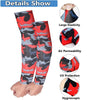 Details show a pair of camouflage patterned arm sleeves with features like large elasticity, air permeability, UV protection,