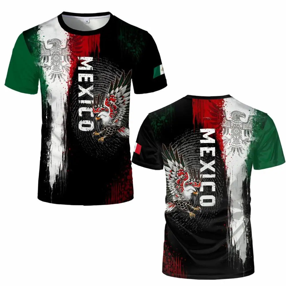 Black t-shirt featuring a graphic design with the Mexican flag colors and an eagle motif.