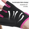Close-up of a black fabric glove showing breathable design features and pink trim on a hand.