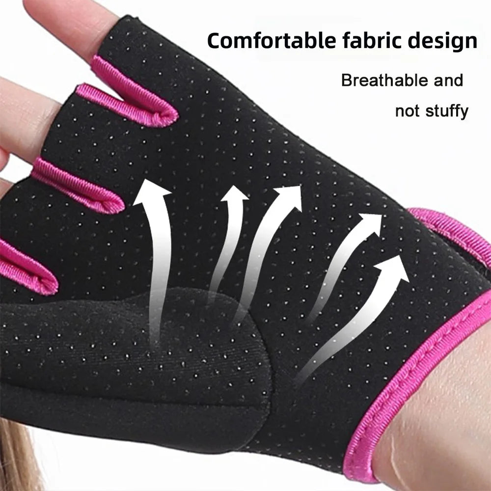 Close-up of a black fabric glove showing breathable design features and pink trim on a hand.