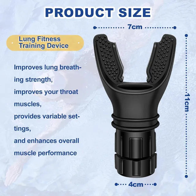 A black lung fitness training device with a V-shaped grip and adjustable sections shown next to a scale.