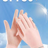 Guantes de ciclismo rosa UPF50+ para protección solar, mostrados contra un cielo azul.