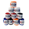 A stack of various colored boxing hand wraps with the Fairtex logo.