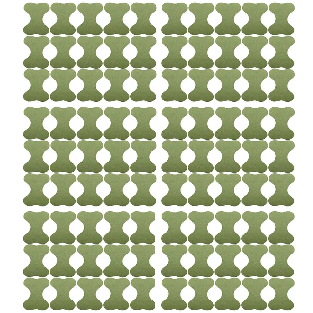 A grid of olive green acupuncture heat patches designed for knee relief.