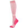 A single medical grade compression sock in pink with a bright pink heel and toe section.