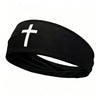 Black athletic sweat headband with a white cross design