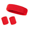 A set of three red athletic sweatbands or hairbands.