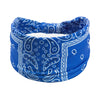 Königsblaues Boho-Twist-Haarband mit weißem Paisley- und geometrischem Muster.