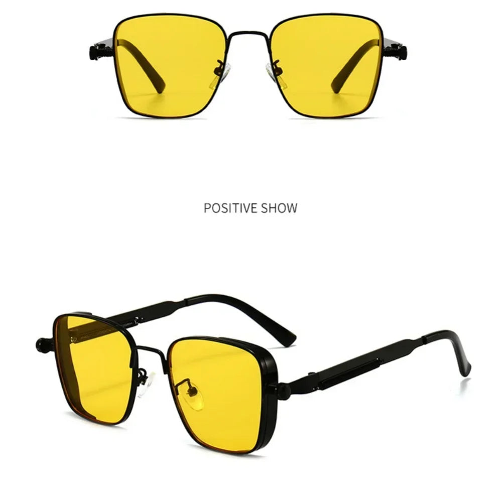 Vintage Steampunk Square Sunglasses with Metal Frame