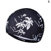 Casquette de bain en nylon élastique noir imprimée avec motif de feuillage tropical blanc