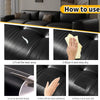 Step-by-step instructions showing how to use self-adhesive leather repair patches on furniture.