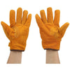 Pair of orange heavy duty cowhide leather welding and work gloves shown against a white background.