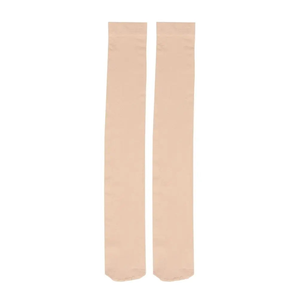 Pair of opaque beige thigh high elastic socks for women