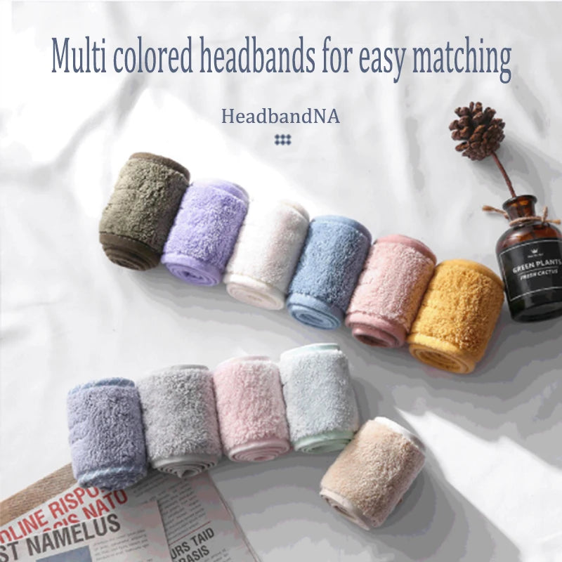 A collection of multi-colored headbandNA hair accessories in various shades of purple, pink, yellow, and green.