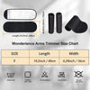 Wonderience Arms Trimmer size chart showing dimensions and care instructions for a black sweat shaper arm trimmer.