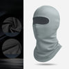 A light gray thermal balaclava head covering shown in a full-face mask style with a folded fabric detail.
