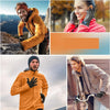 A collage showing people wearing orange and pink windproof fleece-lined touchscreen gloves in various outdoor winter sports s