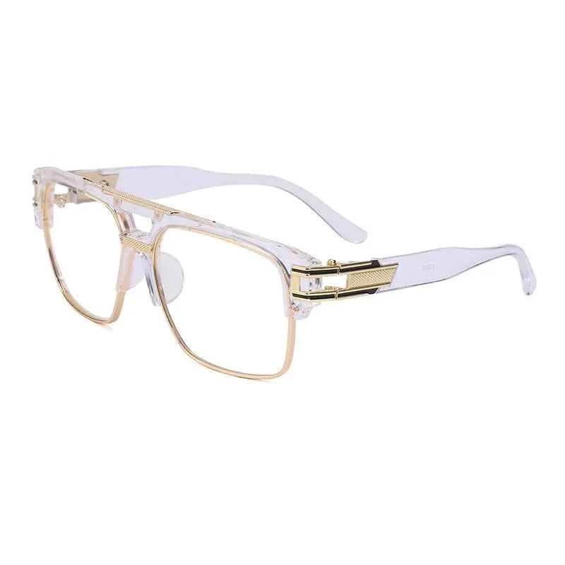 Classic retro square sunglasses with gold-toned frames and clear lenses
