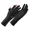 Black ice silk driving and cycling gloves shown on a hand.