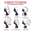 Six ways to wear cute flower boho headbands shown on a silhouette of a woman's profile.