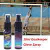 30ml Goalkeeper Glove Spray bottle with goalkeeper gloves in action against a net