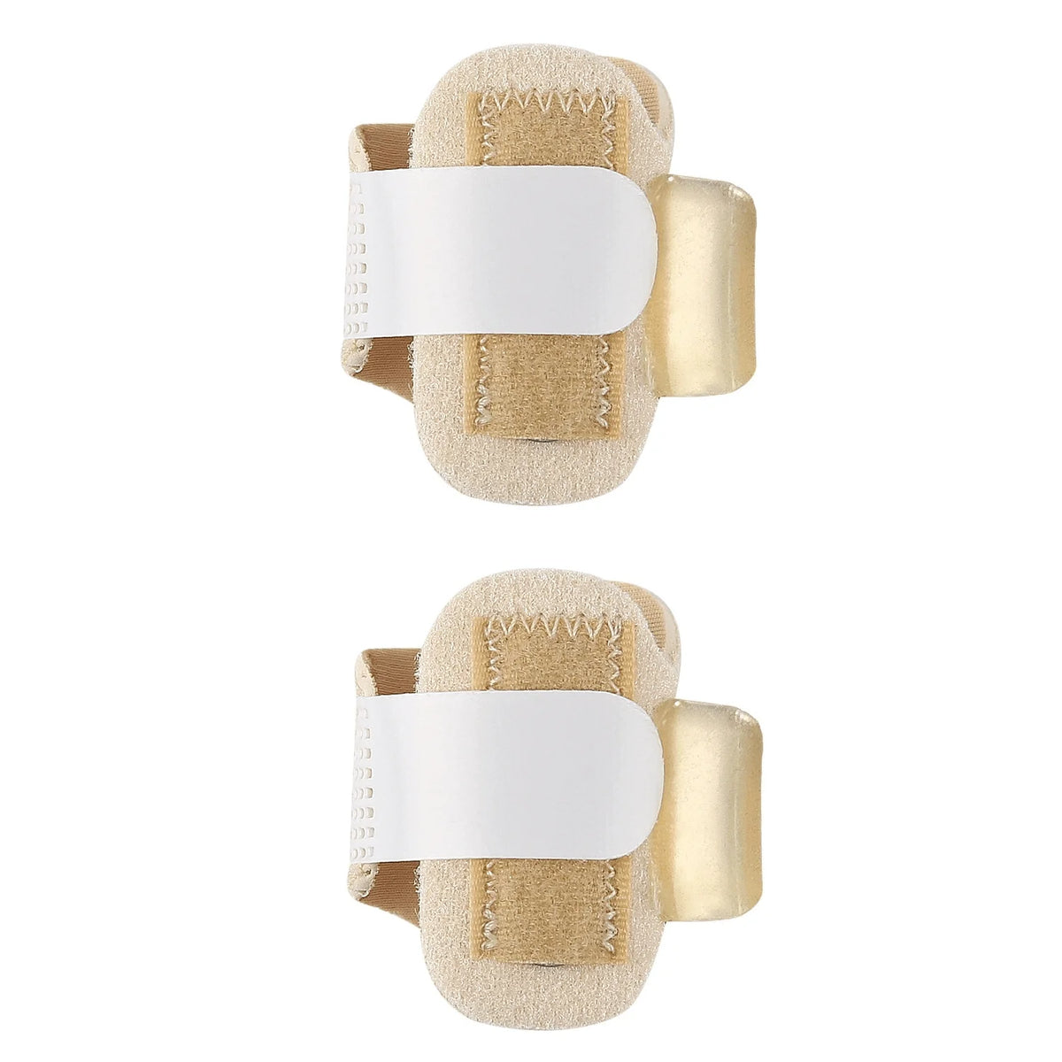 A beige adjustable toe splint with white padding and gold accents for orthopedic support.