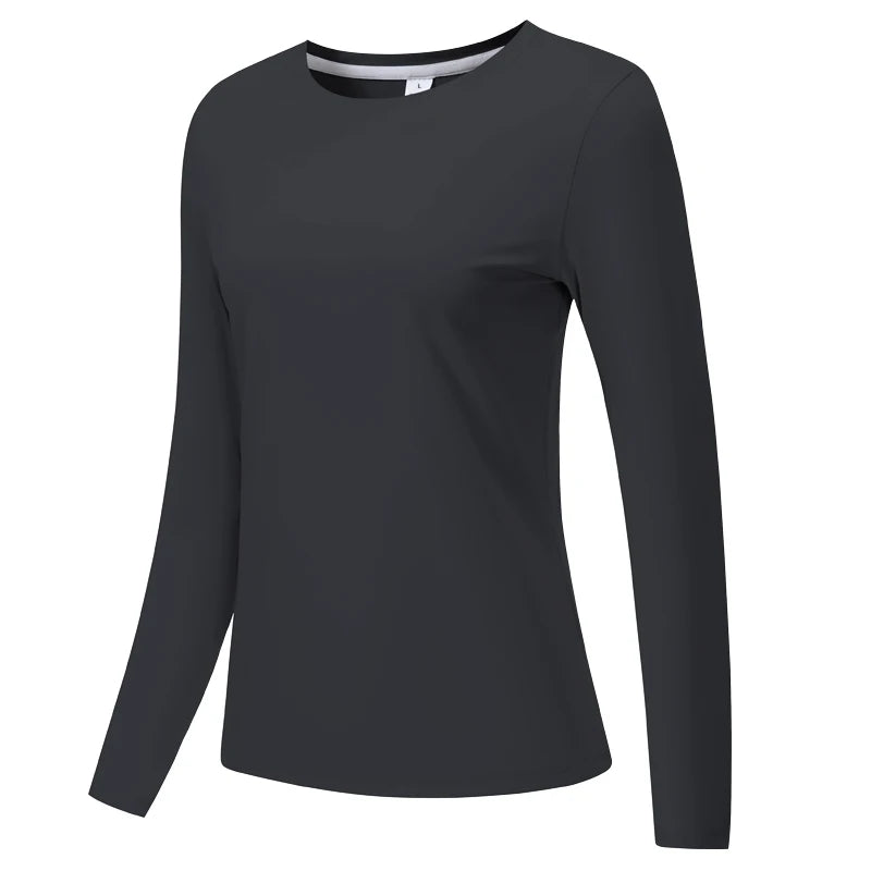 Parte superior de yoga y running de manga larga, ligera y transpirable, color gris oscuro.