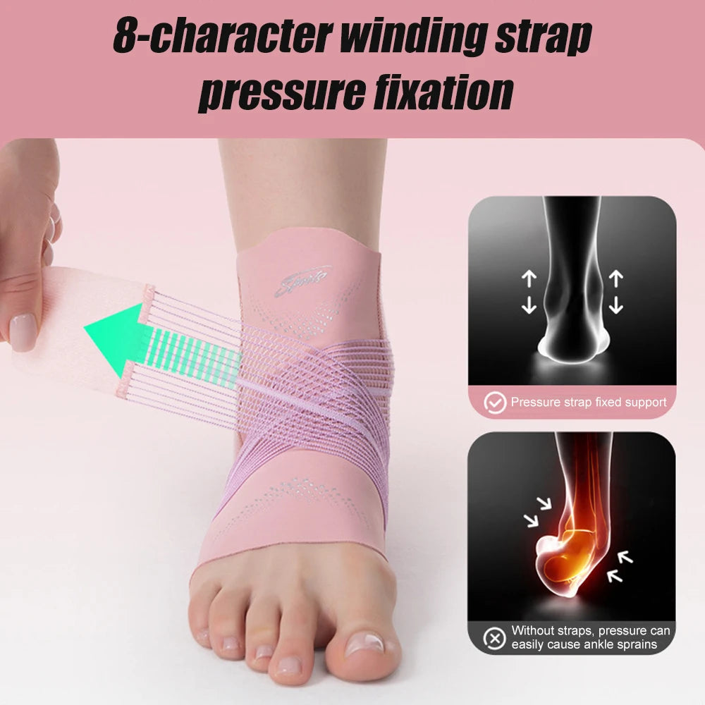 Pink 8-character winding strap pressure fixation wrist and ankle support brace